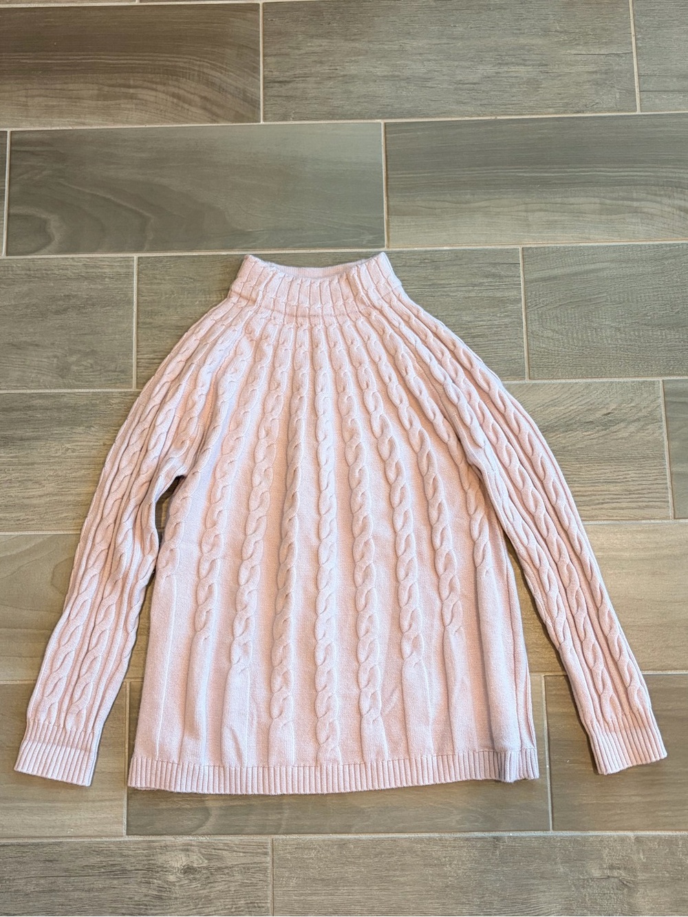 Chico's Pale Pink Cable-Knit Mock Neck Sweater